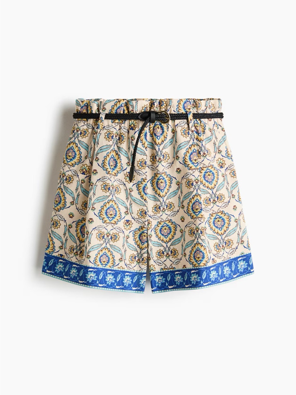 H&M belted linen blend shorts